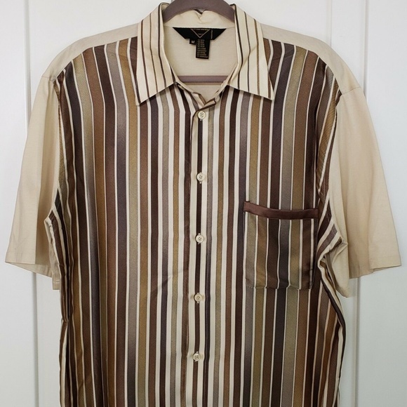 Vitaliano Other - Vitaliano Silk & Cotton Short Sleeve Striped Shirt